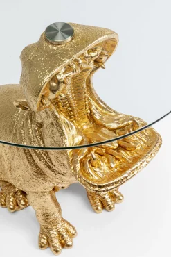 Outlet KARE Design Stolik pomocniczy złoty hipopotam blat szklany Ø48xH60 cm - KARE