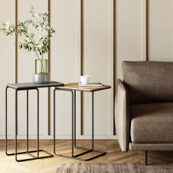 Outlet KARE Design Stoliki pomocnicze blaty aluminiowe nogi stalowe czarny i złoty 2-set - KARE