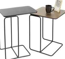 Outlet KARE Design Stoliki pomocnicze blaty aluminiowe nogi stalowe czarny i złoty 2-set - KARE