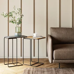 Outlet KARE Design Stoliki pomocnicze blaty aluminiowe nogi stalowe czarny i złoty 2-set - KARE