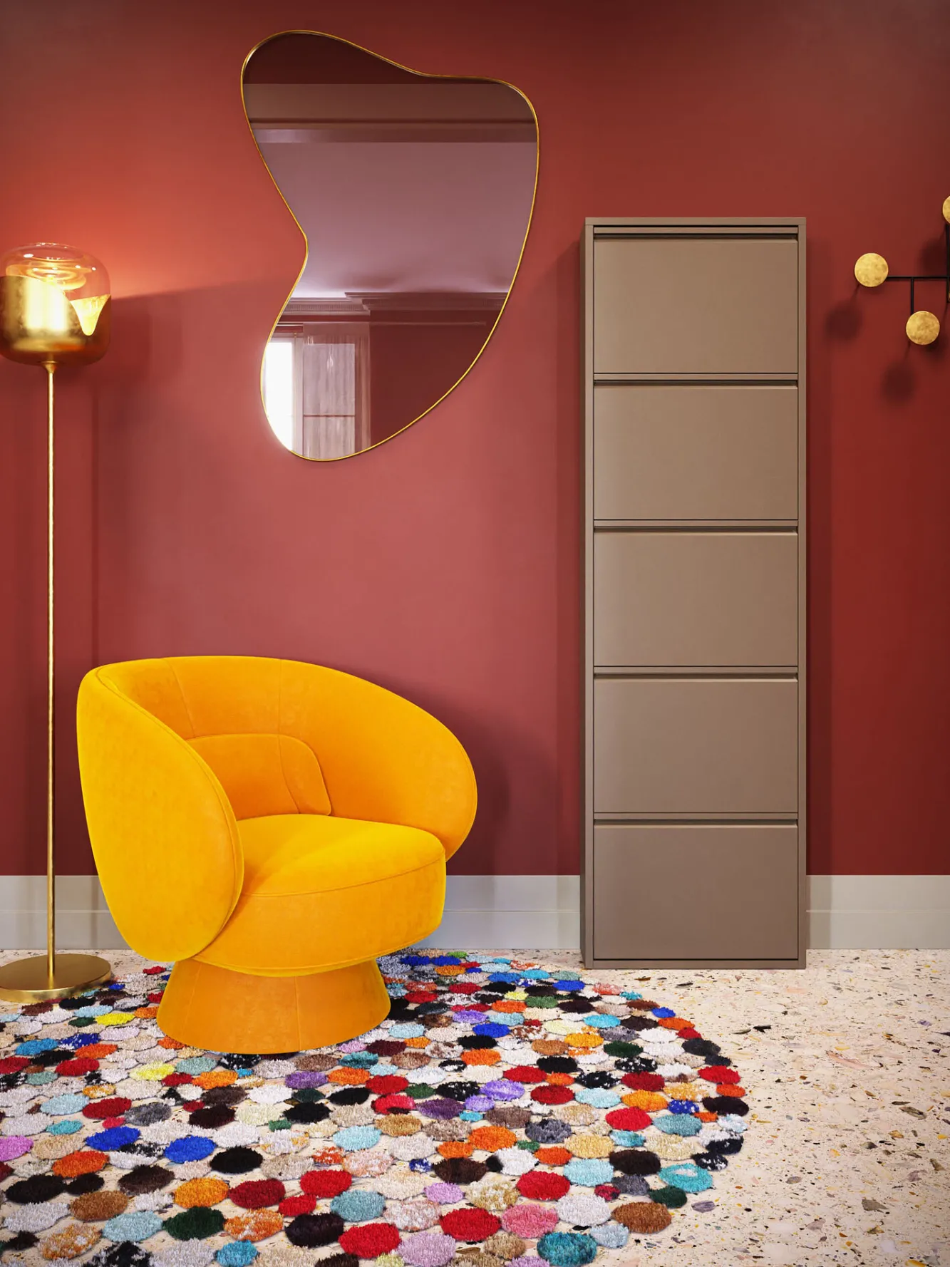 Sale KARE Design Szafka na buty stalowa 5 półek kolor taupe 50x170 cm - KARE