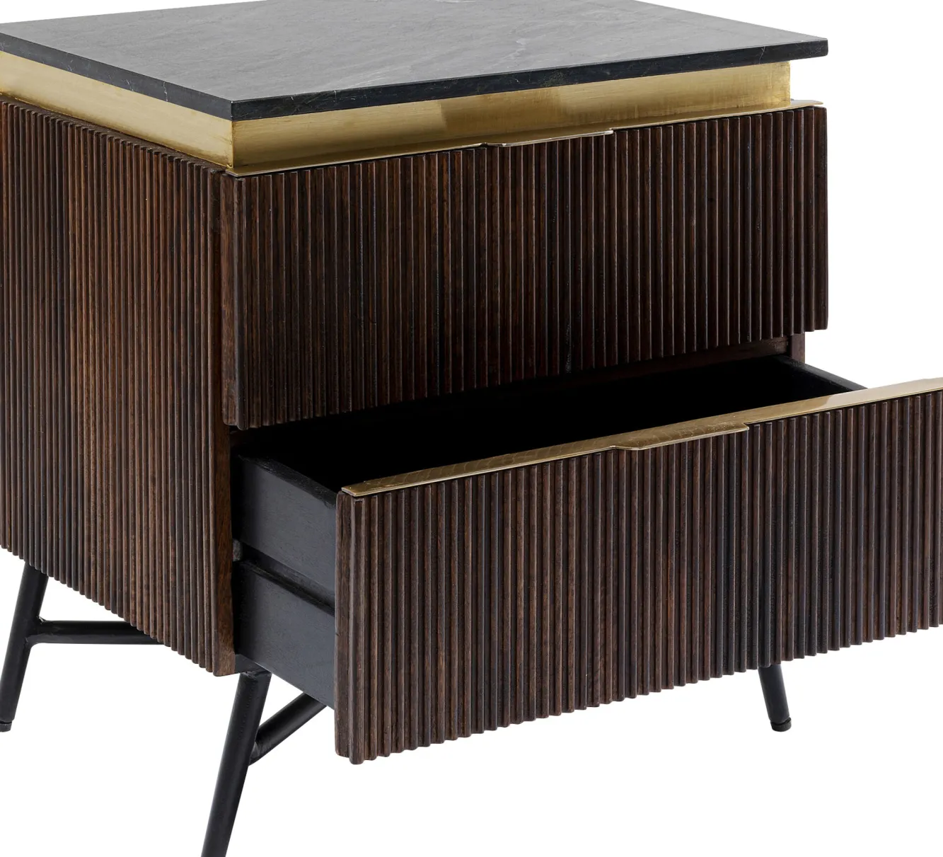 New KARE Design Szafka nocna Catalina 51x58 cm drewno mango ciemnobrązowe - blat marmur - KARE