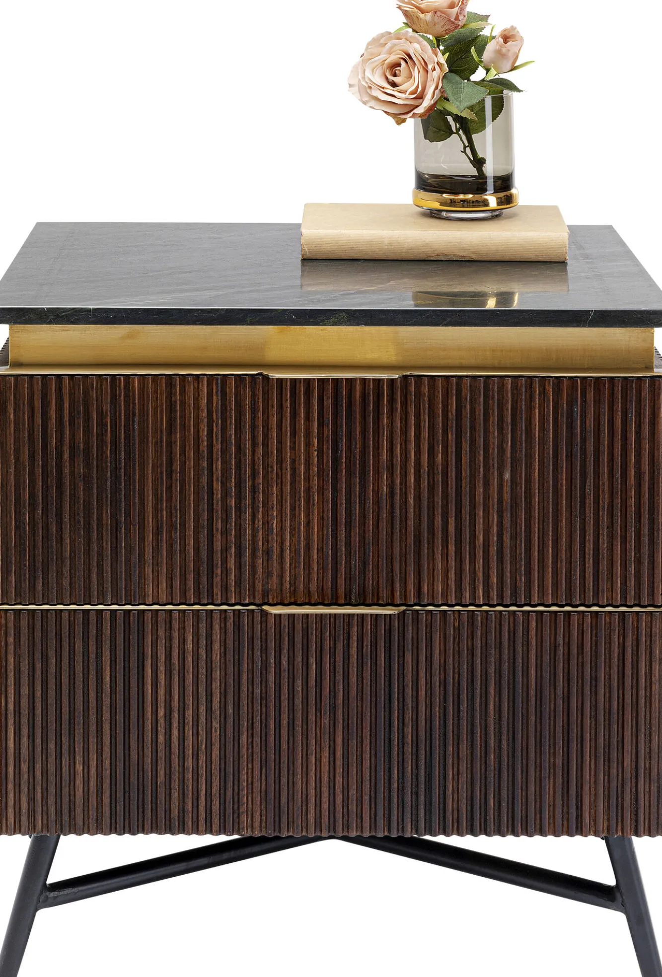 New KARE Design Szafka nocna Catalina 51x58 cm drewno mango ciemnobrązowe - blat marmur - KARE