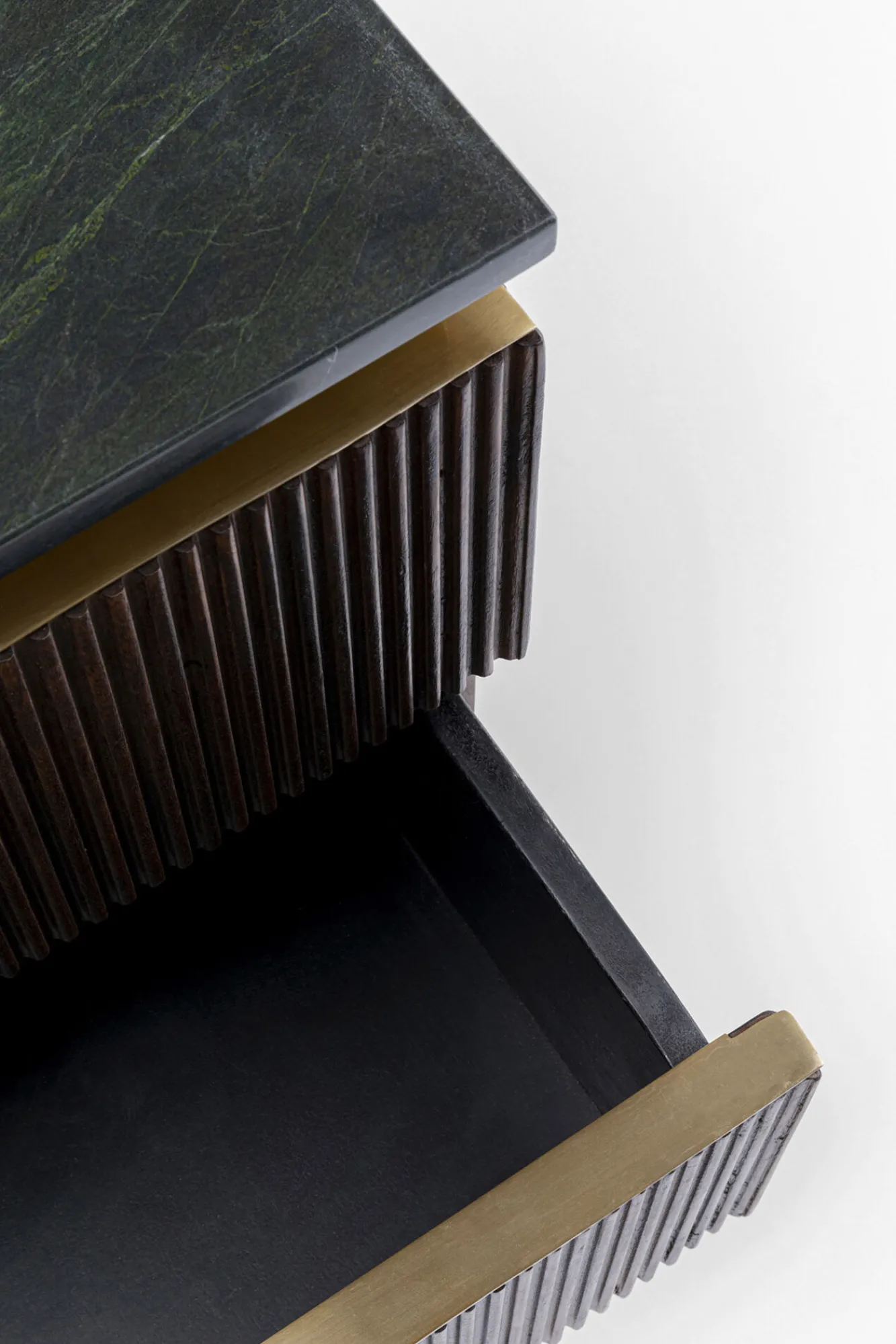 New KARE Design Szafka nocna Catalina 51x58 cm drewno mango ciemnobrązowe - blat marmur - KARE