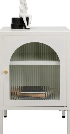 New KARE Design Szafka nocna 1-drzwiowa biała stal i szkło 40x60 cm - KARE