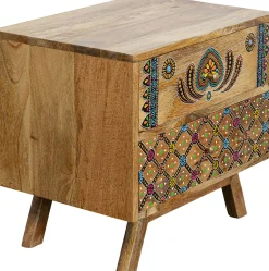 Outlet KARE Design Szafka nocna z 2 szufladami drewno mango kolorowe ornamenty 50x46 cm - KARE