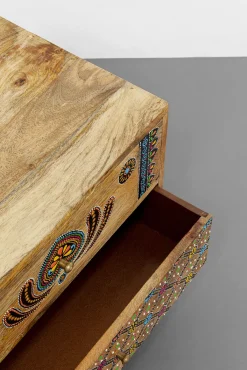 Outlet KARE Design Szafka nocna z 2 szufladami drewno mango kolorowe ornamenty 50x46 cm - KARE