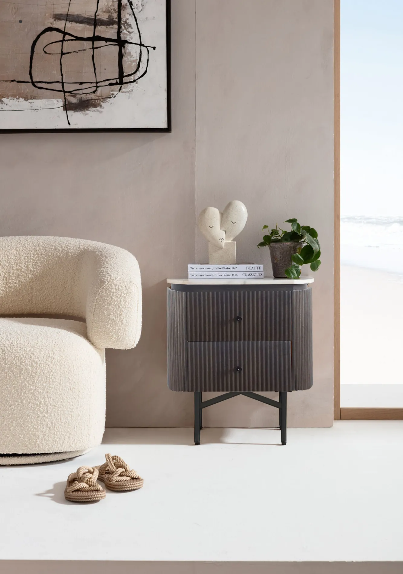 Sale KARE Design Szafka nocna z 2 szufladami drewno mango i marmur 50x55 cm - KARE