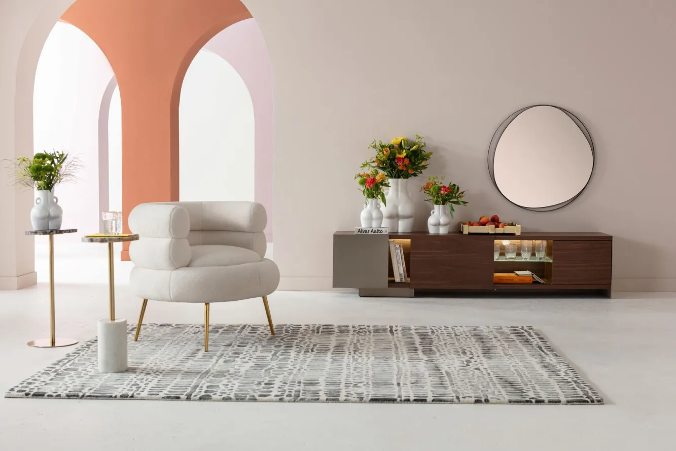 Clearance KARE Design Szafka RTV brązowa fornirowana 2 szuflady i drzwi przesuwne 200x42 cm - KARE