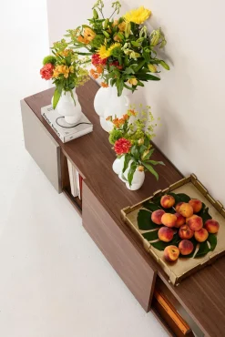 Clearance KARE Design Szafka RTV brązowa fornirowana 2 szuflady i drzwi przesuwne 200x42 cm - KARE