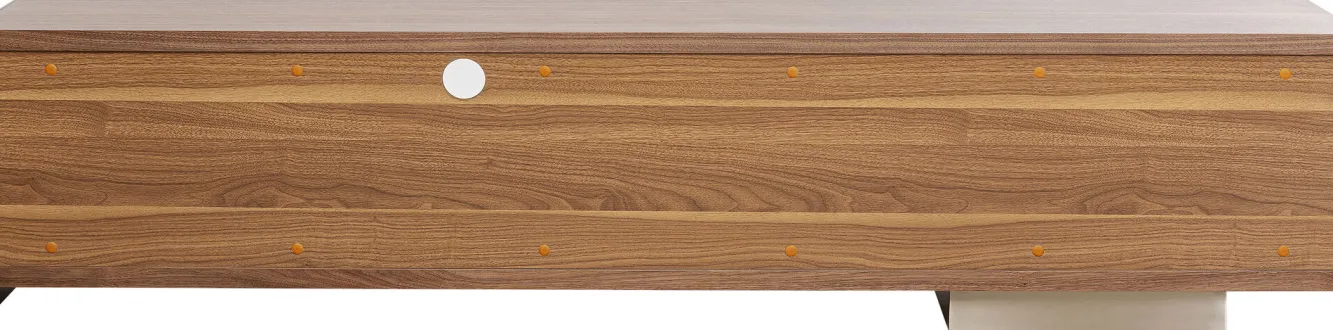 Clearance KARE Design Szafka RTV brązowa fornirowana 2 szuflady i drzwi przesuwne 200x42 cm - KARE