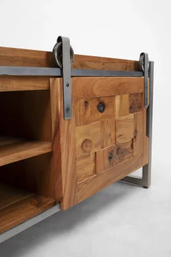 Sale KARE Design Szafka RTV drzwi przesuwne drewno akacjowe nogi stalowe 145x45 cm - KARE