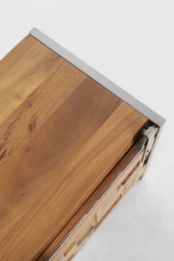 Sale KARE Design Szafka RTV drzwi przesuwne drewno akacjowe nogi stalowe 145x45 cm - KARE