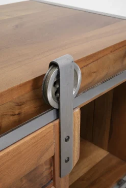 Sale KARE Design Szafka RTV drzwi przesuwne drewno akacjowe nogi stalowe 145x45 cm - KARE