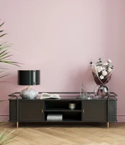 Sale KARE Design Szafka RTV stalowa czarna blat szklany 160x48 cm - KARE