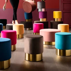 Online KARE Design Taboret Cherry Ø35x42 cm łososiowy podstawa złota - KARE