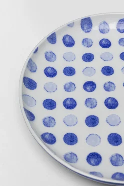 Hot KARE Design Talerz z kamionki biały w niebieskie kropki Ø22 cm - KARE