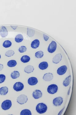 Hot KARE Design Talerz z kamionki biały w niebieskie kropki Ø22 cm - KARE