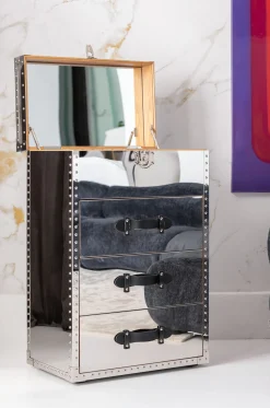 Hot KARE Design Toaletka z lustrem i szufladami glamour stal nierdzewna 65x100 cm - KARE