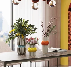 Best KARE Design Wazon do salonu w paski niebieski detal Ø15x31 cm porcelana - KARE