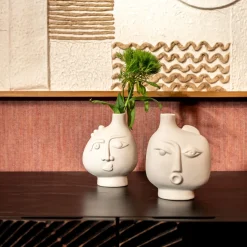 Discount KARE Design Wazon z ceramiki beżowy twarz abstrakcyjna 13x16 cm - KARE
