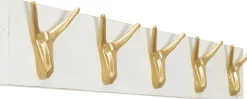 Fashion KARE Design Wieszak ścienny drewno jodłowe białe postarzane  i złota stal 75 cm - KARE