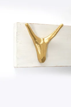 Fashion KARE Design Wieszak ścienny drewno jodłowe białe postarzane  i złota stal 75 cm - KARE