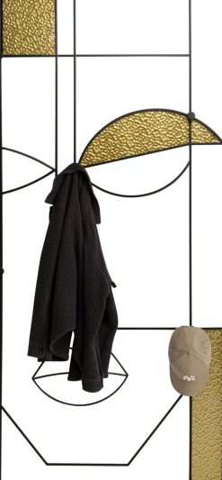 Best KARE Design Wieszak ścienny motyw twarzy czarno-złoty stal i szkło  90x200 cm - KARE