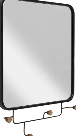Fashion KARE Design Wieszak ścienny z lustrem czarny haczyki drewniane 50x65 cm - KARE
