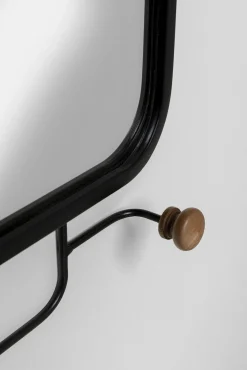 Fashion KARE Design Wieszak ścienny z lustrem czarny haczyki drewniane 50x65 cm - KARE