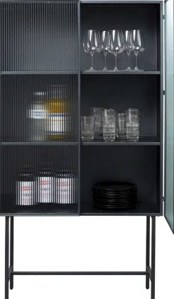 Fashion KARE Design Witryna loft czarna stalowa front szkło ryflowane 90x170 cm - KARE