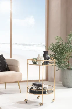 New KARE Design Wózek barowy Emilia 57x78 cm złoty - półki lustrzane - KARE