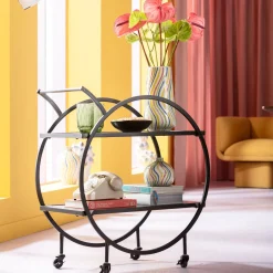 Outlet KARE Design Wózek barowy Loft 74x85 cm czarny półki szklane - KARE