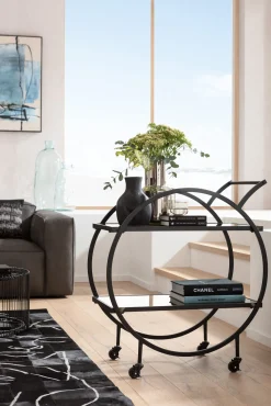 Outlet KARE Design Wózek barowy Loft 74x85 cm czarny półki szklane - KARE