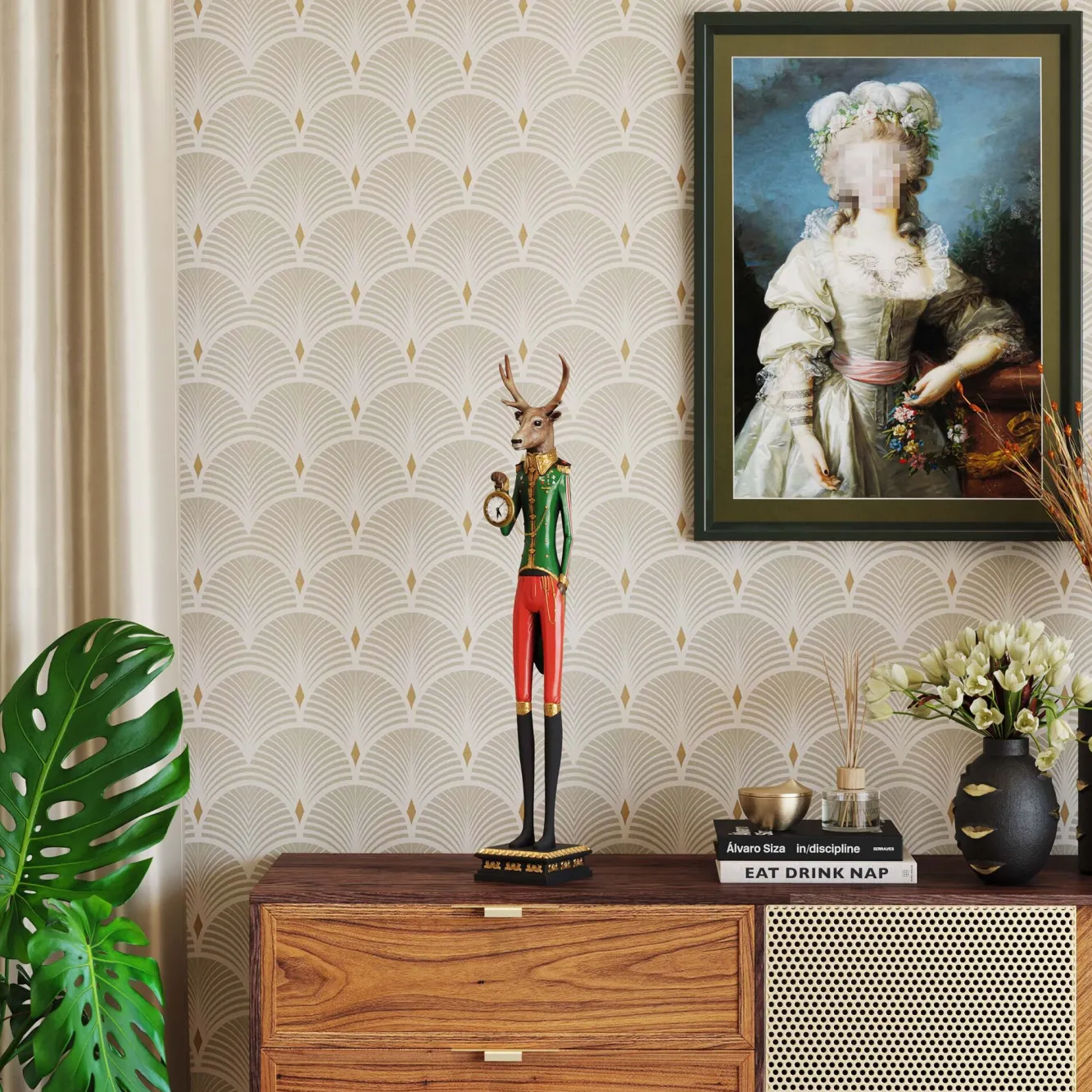 Fashion KARE Design Zegar stołowy Gentleman Deer 14x72 cm kolorowy - KARE