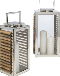 Online KARE Design Zestaw 2 dużych latarenek ze stali nierdzewnej i drewna mango - KARE