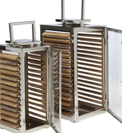 Online KARE Design Zestaw 2 dużych latarenek ze stali nierdzewnej i drewna mango - KARE