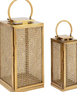 New KARE Design Zestaw 2 dużych latarenek złotych ze stali nierdzewnej i trawy morskiej - KARE