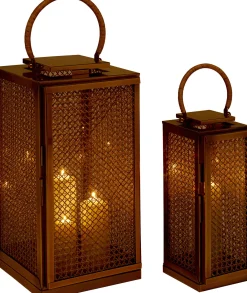 New KARE Design Zestaw 2 dużych latarenek złotych ze stali nierdzewnej i trawy morskiej - KARE