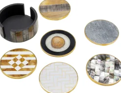 Online KARE Design Zestaw 6 podkładek okrągłych pod kubki kolorowe z organizerem Ø11 cm - KARE