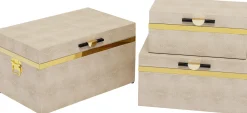 Sale KARE Design Zestaw 3 pudełek - kuferków beżowych ze złotymi detalami - KARE
