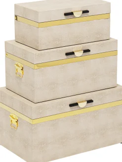 Sale KARE Design Zestaw 3 pudełek - kuferków beżowych ze złotymi detalami - KARE