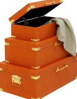 Hot KARE Design Zestaw 3 pudełek pomarańczowych ze złotymi detalami - KARE