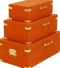 Hot KARE Design Zestaw 3 pudełek pomarańczowych ze złotymi detalami - KARE