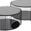 Outlet KARE Design Zestaw 2 stolików kawowych czarnych blaty i półki szklane rama stalowa - KARE
