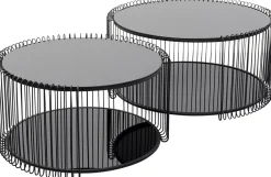 Outlet KARE Design Zestaw 2 stolików kawowych czarnych blaty i półki szklane rama stalowa - KARE