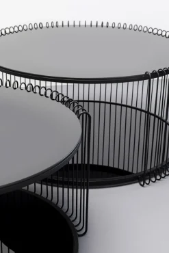 Outlet KARE Design Zestaw 2 stolików kawowych czarnych blaty i półki szklane rama stalowa - KARE