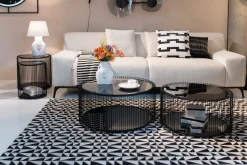 Best KARE Design Zestaw 2 stolików pomocniczych czarnych blaty i półki szklane rama stalowa - KARE