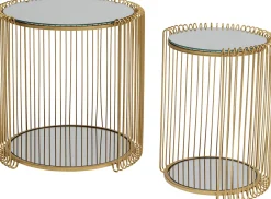 Discount KARE Design Zestaw 2 stolików pomocniczych z półkami złote z lustrzanymi blatami - KARE