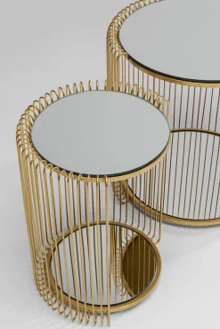 Discount KARE Design Zestaw 2 stolików pomocniczych z półkami złote z lustrzanymi blatami - KARE